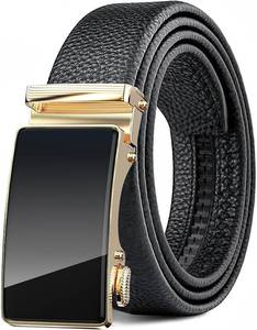 lot 8064 image: Mens Leather Ratchet Belt, Adjustable Sliding Dress Belt for CasualJeans - One size trim to fit