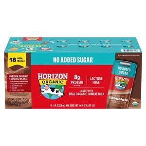 lot 8111 image: Horizon Organic Lactose Free Chocolate Low-fat Milk, 8 fl. oz., 18 pk.
