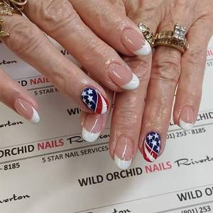 lot 8180 image: 4 Packs 24Pcs Independence Day Press-On Nails Full-Cover Acrylic FrenchTip 4th J