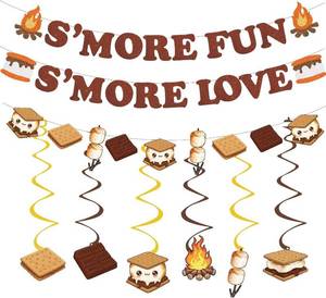 lot 8181 image: 2 Packs Camping Smores Themed Party Decorations Smore Fun Banner with Swirls