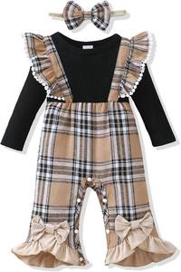 lot 8196 image: Renotemy Newborn Baby Girl Ribbed Romper Plaid Overalls Jumpsuit 0-3M