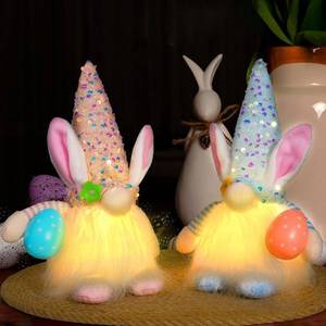 lot 8198 image: Lighted Easter Gnomes Duo Plush with LED Light 2Piece Furry Tabletop Decor