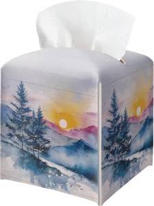 lot 8208 image: 2 Pack Winter Pine Tree Tissue Box Holder Leather Cover, Square, Home Decor-B22