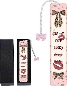lot 8212 image: 3 Pack Cute Metal Bookmarks, Y2K Girly Clip Pages with Pink Bow, Reading Gift