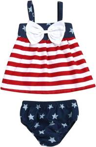 lot 8250 image: Toddler Girl American Flag Clothes 4th of July Straps Top Bottom Outfit 6M