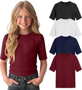 lot 8281 image: 4 Pack Girls Cotton Crewneck T-Shirts, Back to School 13-14yr