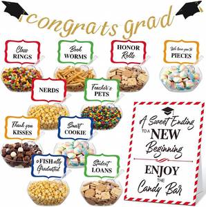 lot 8282 image: 34 Pcs Graduation Candy Bar Party Supplies Set - Bowls, Spoons, Banner