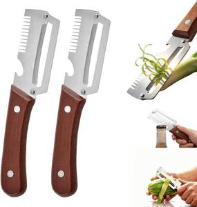 lot 8302 image: 2PCS Multifunction Veggie Peeler with Wooden Handle, 3-in-1 Stainless Cutter