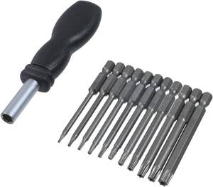 lot 8330 image: 11 Pcs Hexagonal Handle Screwdriver Set, 3in Bits, 14in Shank T6-T40