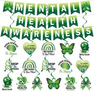 lot 8344 image: Mental Health Awareness Decorations 3-Banner Set with 16 Swirls, Faith&Hope