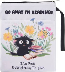 lot 8353 image: Book Sleeve with Zipper, Cat Cover Pouch with Handle and Pocket, 8.6 x 11.8in