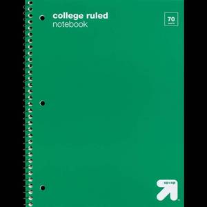 lot 8395 image: 5 Pack Up&up Green 1-Subject Flexible Cover Spiral Notebook, 70 Pages, 3-Hole