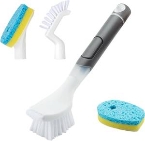 lot 8423 image: REEWII Dish Brush with Soap Dispenser, 4-Pcs Refills, Dish Brush Set