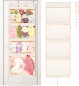 lot 8461 image: Over-the-Door Stuffed Animal Storage, Mesh Toy Organizer with 4 Pockets