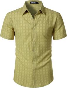lot 8466 image: ZEROYAA Mens Knit Shirt Slim Fit Short Sleeve Button-Down Summer Beach Tops XL