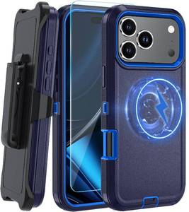 lot 8468 image: Magnetic iPhone 17 Pro Max Case with Belt Clip, MagSafe, Dark Blue