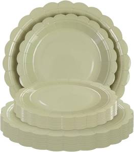 lot 8535 image: Sage Green Paper Plates 7 & 9, Scalloped, Disposable Party Supplies 2pack