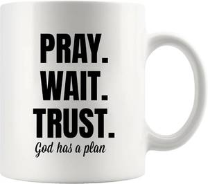 lot 8584 image: Panvola Pray Wait Trust Christian Gift Mug 11oz White