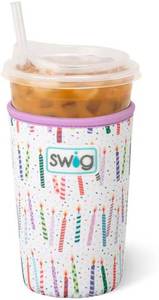 lot 8642 image: Swig Life Medium Iced Coffee Cup Cozy with Handle - Make a Wish, Fits 22oz