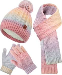 lot 8664 image: ShinyMarch Kids Winter Hat Scarf Gloves Set Beanie with Pom 3-8y