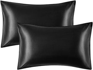 lot 8665 image: 2 Pack Satin Pillowcases, Silky Soft Travel Pillow Cases (Standard, Black)