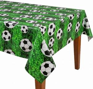 lot 8670 image: Soccer Field Tablecloth 54 x 108 in, Green, Disposable Plastic Table Cover 2 Pac