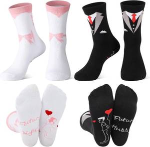 lot 8672 image: 2 Pairs Wedding Socks for Bride & Groom - Cotton Novelty