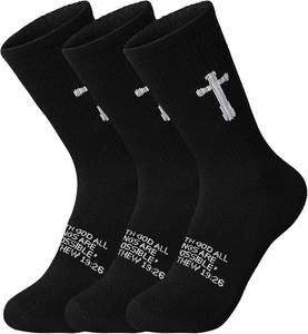 lot 8679 image: 3 Pairs Cross Socks with Bible Verses, US 6-12, 90% Cotton 10% Spandex
