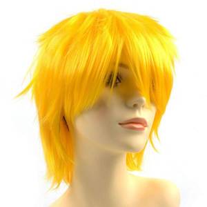 lot 8682 image: Modernfairy Yellow Short Anime Cosplay Wig with Bangs Adjustable Unisex