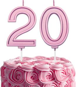 lot 8702 image: Pink Birthday Number 20 Candles for Wedding Cake  2.76 Inch Pink Topper