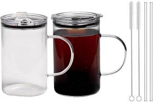 lot 8712 image: 20oz Glass Tumblers with Lids & Straws, Vintage Ribbed Design