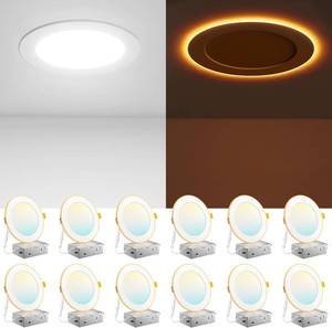 lot 8714 image: Amico 12-Pack 6in LED Recessed Light with Night Light 5CCT 1100LM Dimmable
