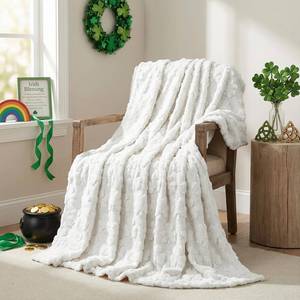 lot 8722 image: Horaldaily St. Patricks Day Blanket Throw - White Shamrock Plush 60x80