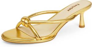 lot 8749 image: Easyfox Womens Heeled Sandals Rounded Open Toe Mid Heels Slip-On Bow Mules 7
