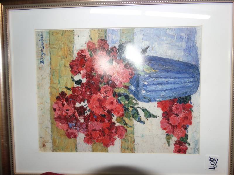 lot 4132 image: Lot of misc. Kids bike helmet. Flower pot. Framed picture and more decor.