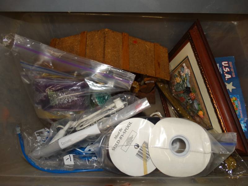 lot 4134 image: Lot of ribbon. Framed decor. Religious decor. U.S puzzle.