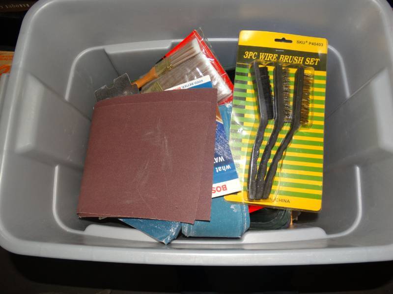 lot 4230 image: Paint brushes. Rollers. Sand paper. Wire brush set.