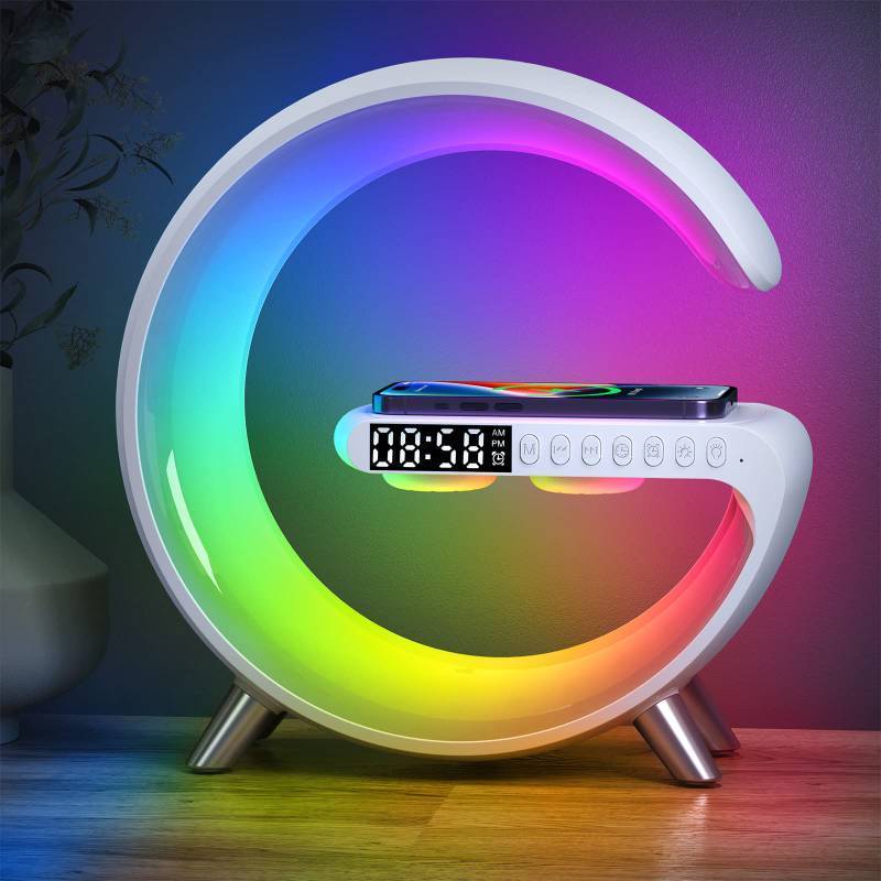 lot 2763 image: Luyfren 2026 New Smart Table Lamp with 4-in-1 Wireless Charger, Bluetooth Speaker, Alarm Clock, Night Light, App Control, for Bedroom, Office, Home Decor