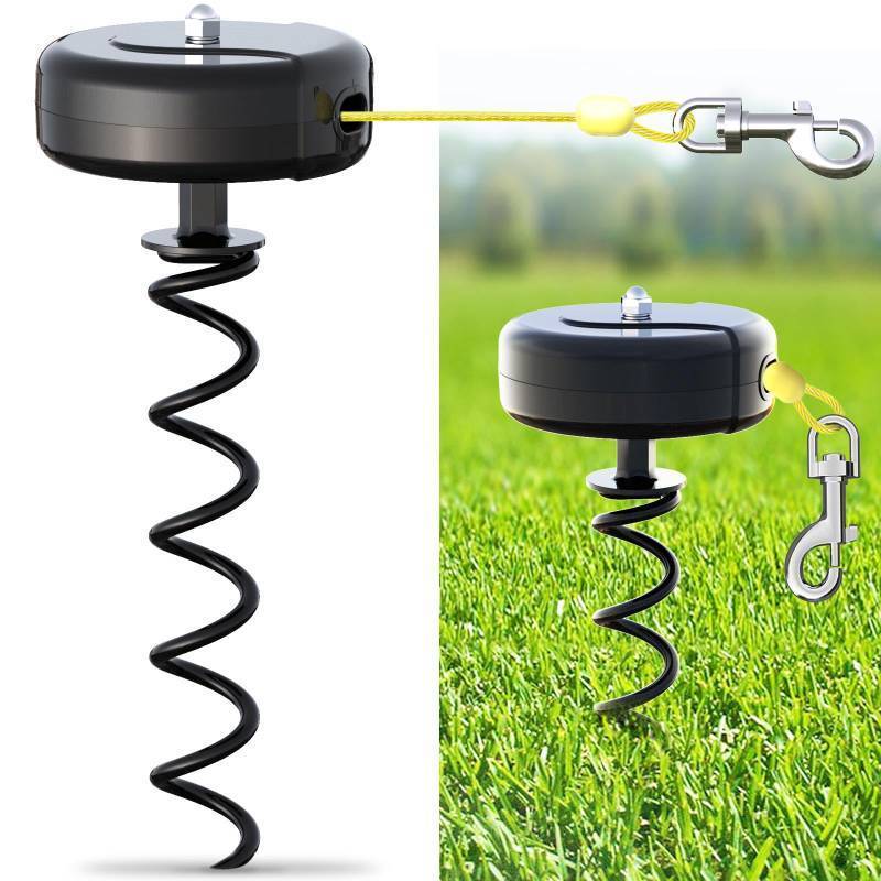 lot 3429 image: Dog Tie Out Cable and Stake 360° No Tangle Heavy Spiral Yard Stake and Retractable Dog Leash for Dogs Up to 10-90 lbs, 30ft Dog Chain for Outside Yard Camping Park (Black)
