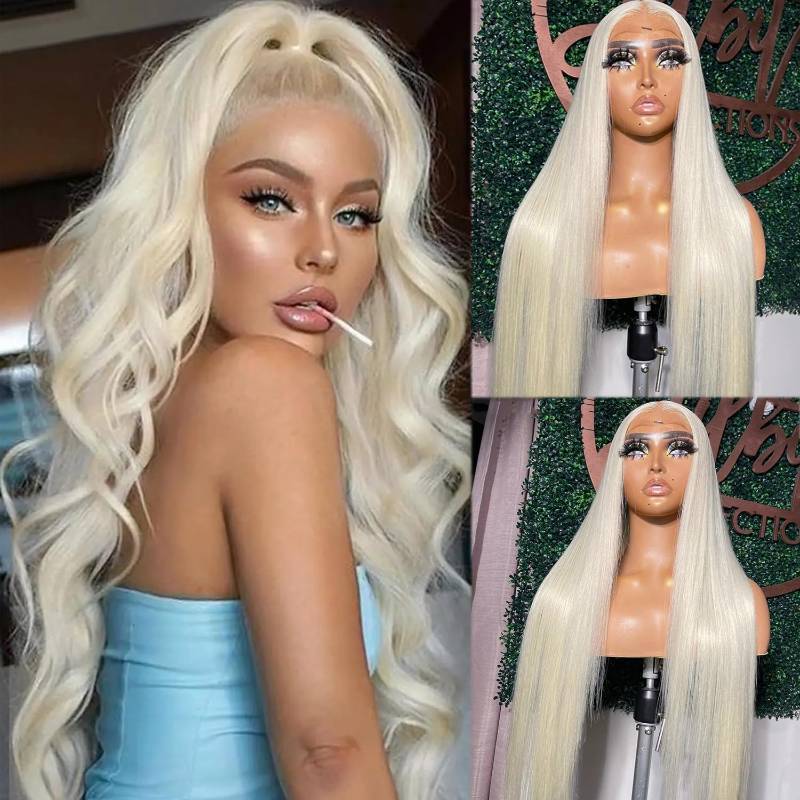 lot 1764 image: Platinum Blonde 13x6 HD Lace Front Wig, Pre-Plucked, 16 Inch Glueless