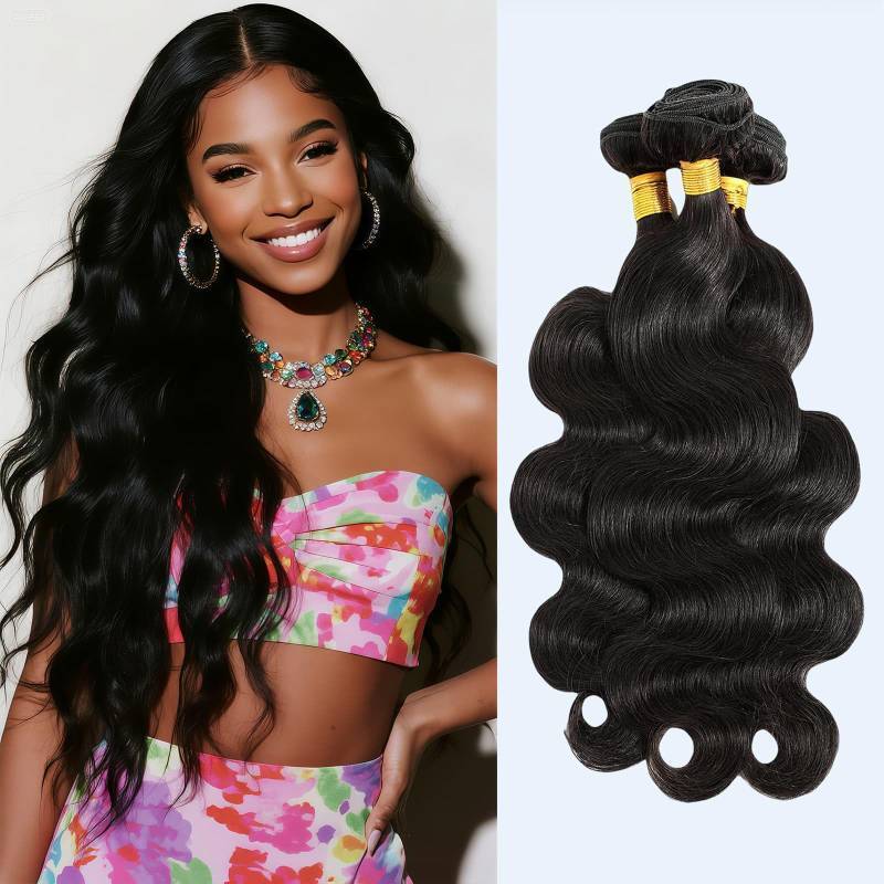 lot 3053 image: 12A Body Wave Human Hair Bundles 20 22 24 Inch Brazilian Virgin Human Hair Unprocessed Raw Remy Weave Natural Color 3 Bundle Set for Women