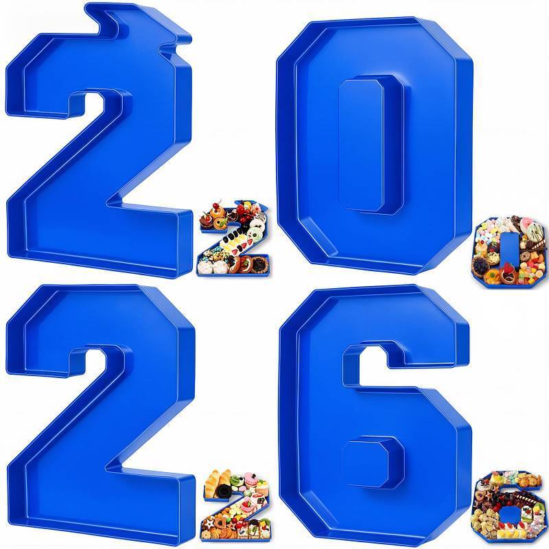 lot 3061 image: Tellingyou 4 Pcs 13.7 2026 Charcuterie Numbers Fillable Graduation Disposable Mache Box Chocolate Candy Tray Grad Container Decoration(Blue,2026)