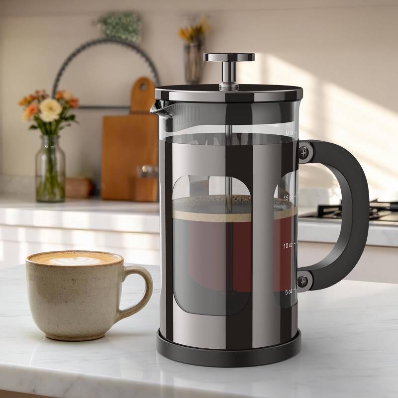 lot 3100 image: Veken French Press Coffee Maker 21oz 0.6 L, Single Serve Small Pot, Heat Resistant Thickened Borosilicate Glass,Stainless Steel Brewer,Cold Brew Cafetera Teapot Dark Pewter