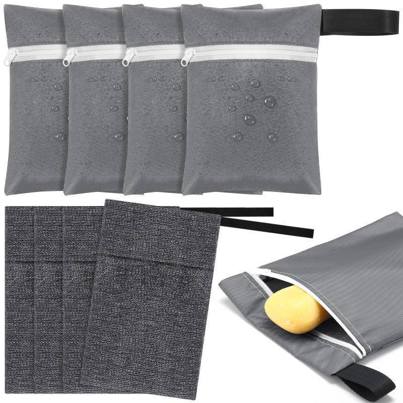 lot 1610 image: Reallnaive 4 Sets Travel Soap Bar Bag Quick Dry Waterproof &amp Leakproof Soap Dish Case with Foaming Nets (Gray)