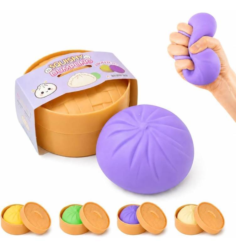 lot 2133 image: Dumpling Squishy Toy, Colorful Dumplings Stress Balls Fidget Sensory Toy, Bun with Food Steamer Stretchy Desk Toys Soft Squeeze Decompression Dough for Adults.(Puple)