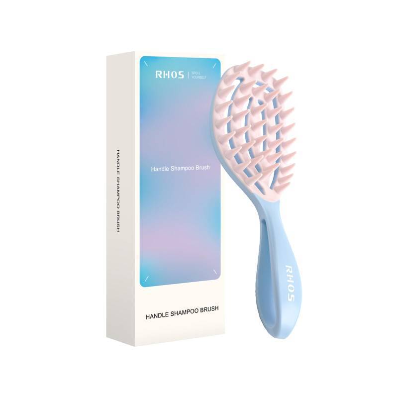 lot 9654 image: RHOS Scalp Massager, Shampoo Brush with Handle, Curved Vented Hair Scrubber, Scalp Brush for Wet & Dry Hair (Blue)