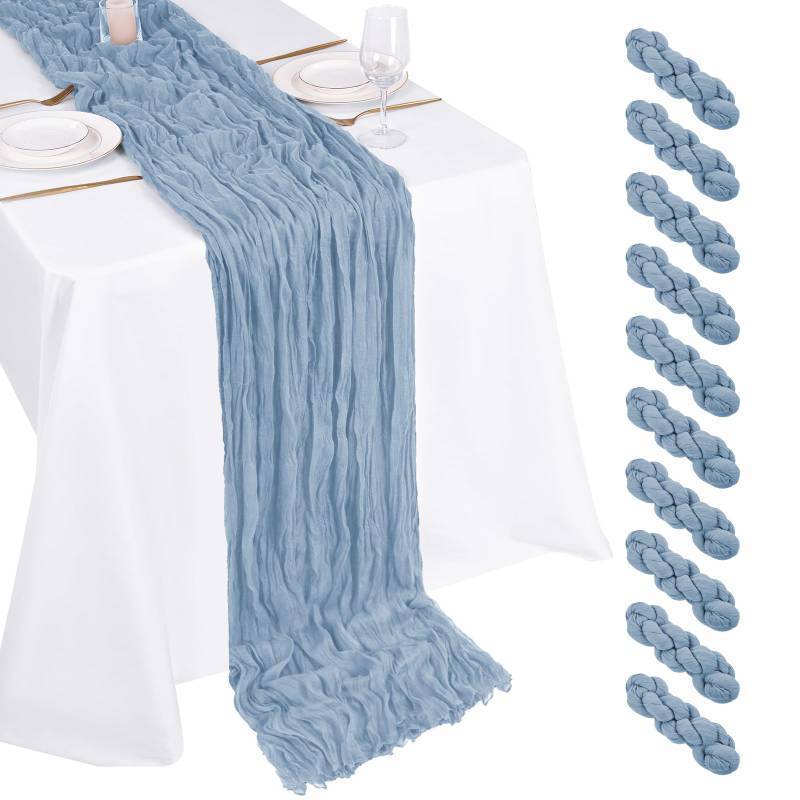 lot 3965 image: 10 Pack Dusty Blue Cheesecloth Table Runner 17x108 Inch Boho Gauze Cheese Cloth Table Runners for Wedding Party Baby Shower Birthday Home Decor