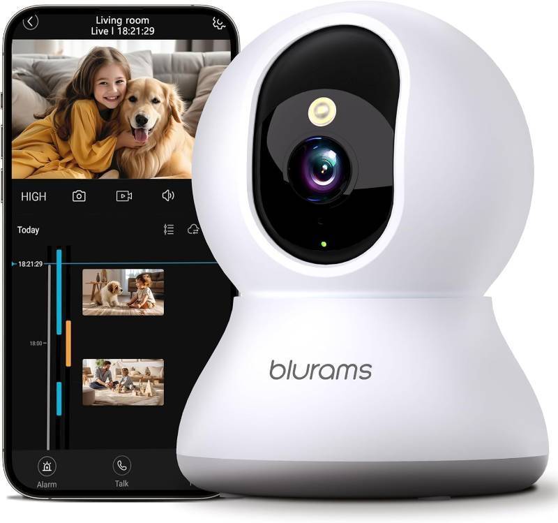 lot 1400 image: Security Camera 2K, blurams Baby Monitor Dog Camera 360-degree for Home Security wSmart Motion Tracking, Phone App, IR Night Vision, Siren, Works with Alexa & Google Assistant & IFTTT, 2-Way Audio