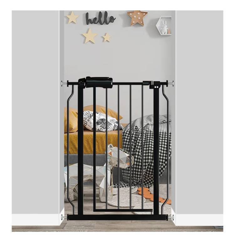 lot 5831 image: Baby Narrow Baby Gate for Doorways Stairs, 26-29 inch Wide Pressure Mounted Walk Through Metal Auto Close Safety Child Gates for Kids or Pets, Black