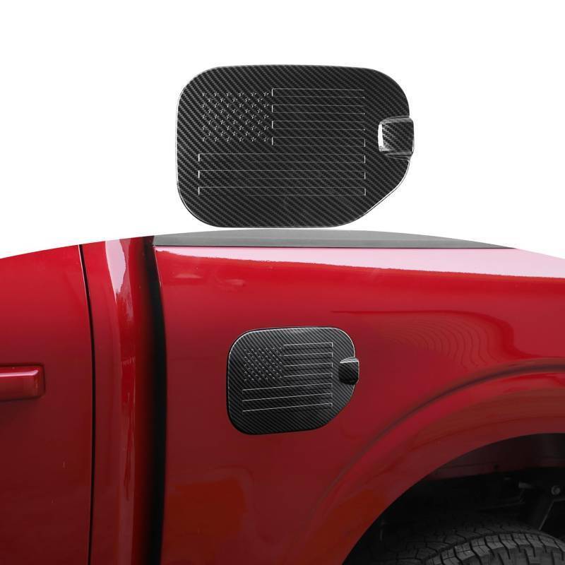 lot 6866 image: JOSHELA for F150 Gas Cap Cover Fuel Tank Door Trim for Ford F150 2021-Present Black Carbon Fiber Grain Exterior Accessories 1pc